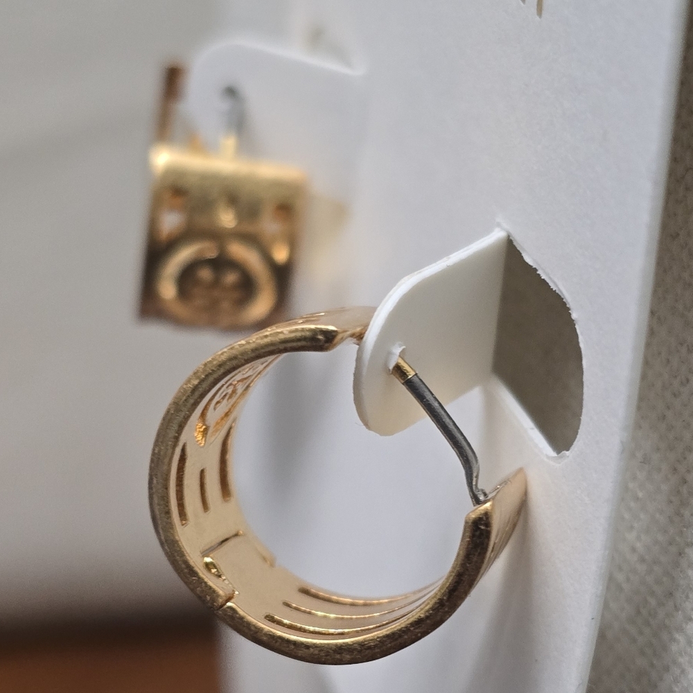 Tory Burch Gold-Tone Logo Hoop Huggies - Picture 4 of 4